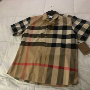 AUTHENTIC Burberry Beige Check Short-Sleeve Button-Down Shirt